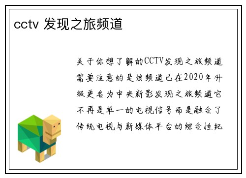 cctv 发现之旅频道