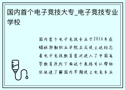 国内首个电子竞技大专_电子竞技专业学校